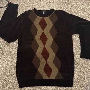 Dockers Argyle Knit Sweater – Brown & Burgundy Diamond Pattern – Men’s XLT